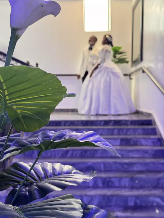 A bride on the Horizon staircase